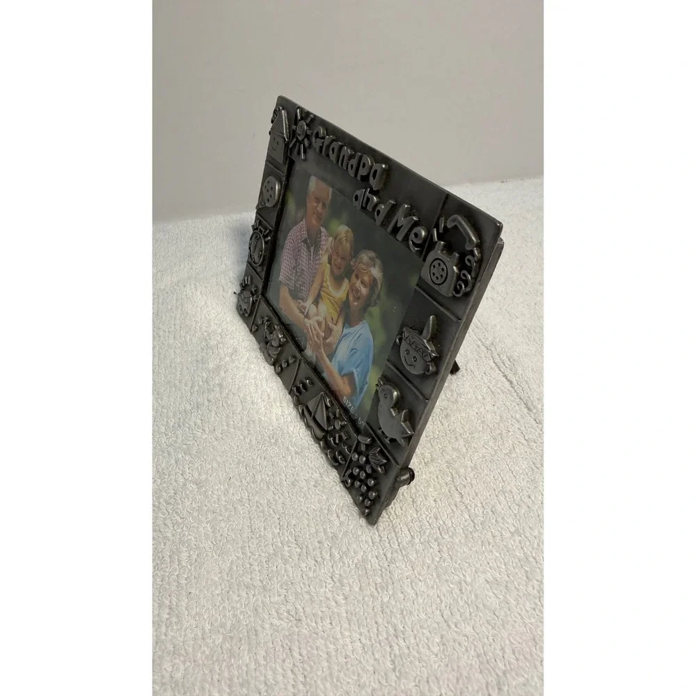 Grandpa and Me Pewter Tone Metal Picture Frame Embossed‎ Icons 5x4 Vintage Style